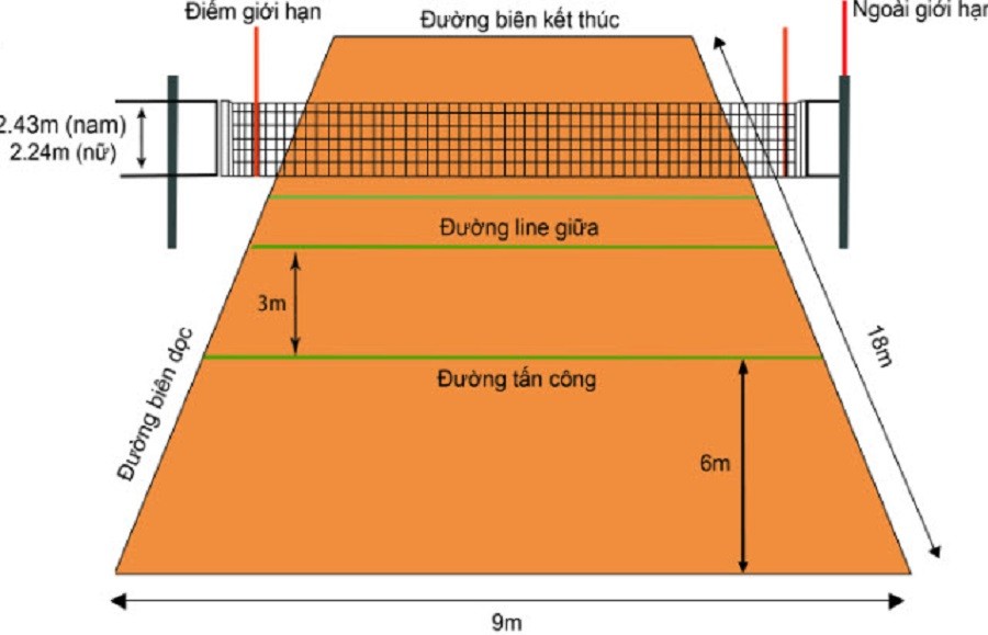 Kích thước sân bóng chuyền tiêu chuẩn FIVB: Cần biết để chơi đúng luật