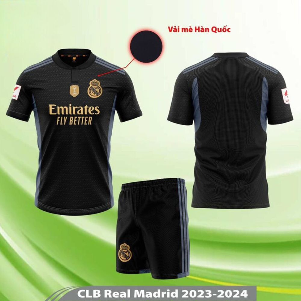 Áo Real Đen 2024 – Mẫu áo chất lượng cao, thiết kế chuẩn từ Adidas